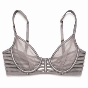 Victoria’s Secret Unlined Plunge Mesh Bra 32DD E70 Gray Strappy NWOT